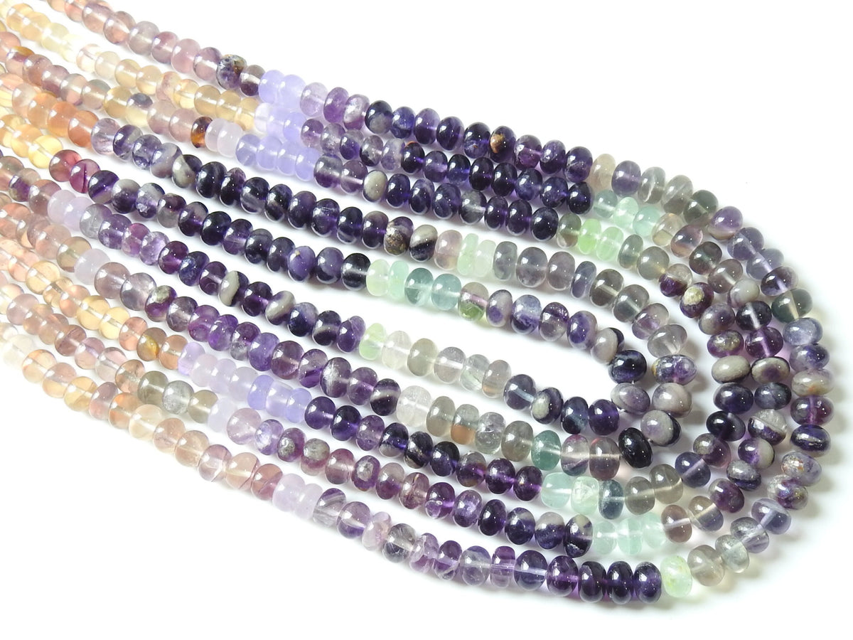 Fluorite Multi Shaded Smooth Roundel Beads 7mm, Natural Stone 16 Inch Strand Loose Rondelle Gemstone Wholesale Jewelry Supplies PME-B1