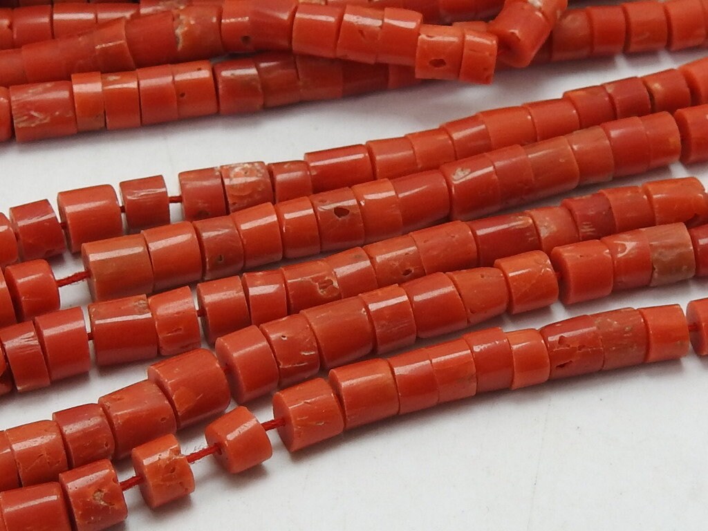 Natural Red Coral Smooth Tire Beads 4-5mm Coin Button Wheel Shape 8 Inch Strand Loose Stone for Earring Bracelet Jewelry Making BK-CR2