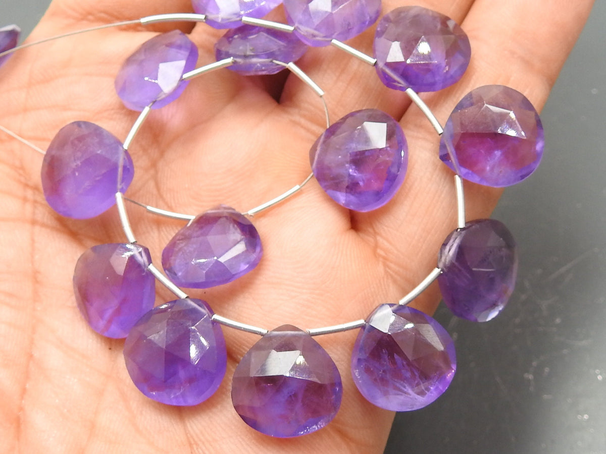 Amethyst Faceted Heart Shape Teardrop Handmade Bead Earring Pair Natural Loose Stone Gemstone Wholesale Jewelry Making Craft Supplies PMECY3