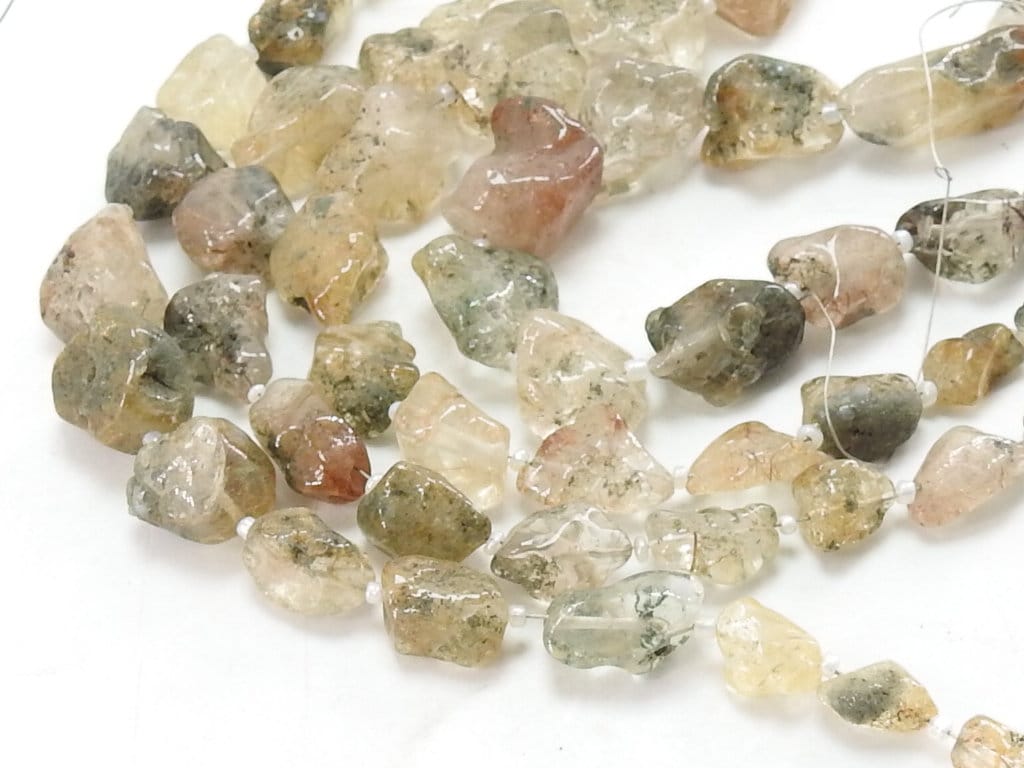 Natural Rutile Quartz Polished Rough Nugget Beads, 8-12mm Tumble Strand 8 Inches, Wholesale Rutilated Quartz Crystal Jewelry Supplies R4