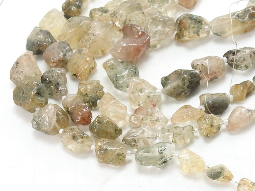 Natural Rutile Quartz Polished Rough Tumble Nugget 8Inch Strand 12To18mm Long Wholesale Crystal Gemstone Supply For Wire Wrapping Jewelers