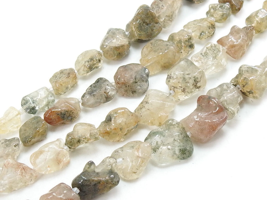 Natural Rutile Quartz Polished Rough Nugget Beads, 8-12mm Tumble Strand 8 Inches, Wholesale Rutilated Quartz Crystal Jewelry Supplies R4