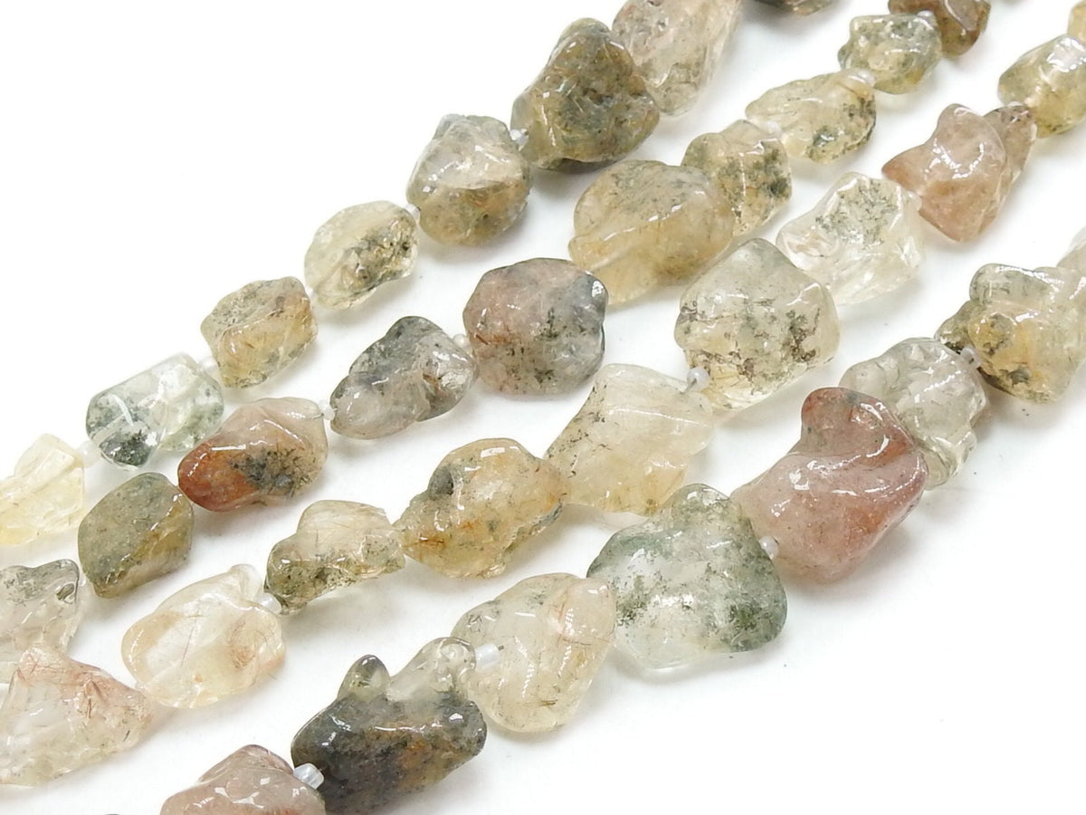 Natural Rutile Quartz Polished Rough Nugget Beads, 8-12mm Tumble Strand 8 Inches, Wholesale Rutilated Quartz Crystal Jewelry Supplies R4