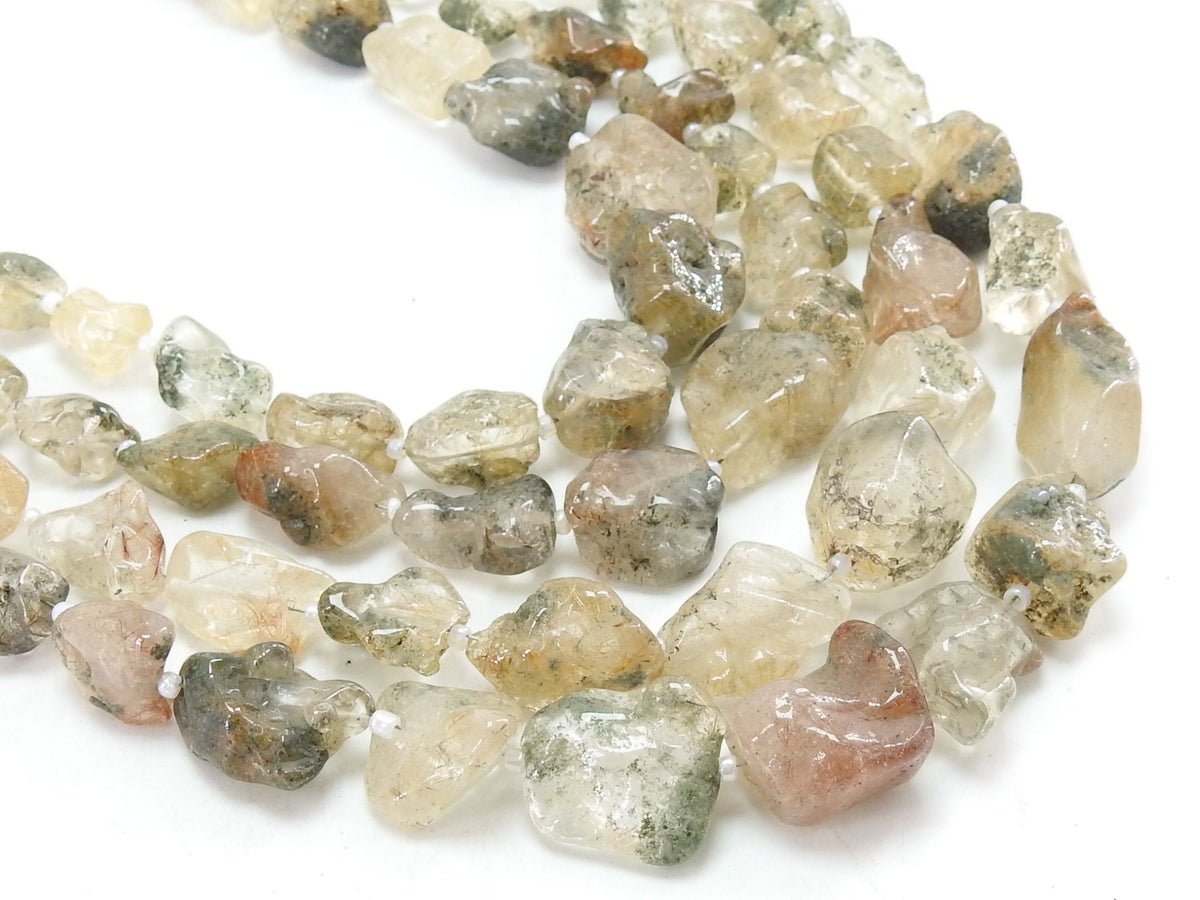 Natural Rutile Quartz Polished Rough Nugget Beads, 8-12mm Tumble Strand 8 Inches, Wholesale Rutilated Quartz Crystal Jewelry Supplies R4
