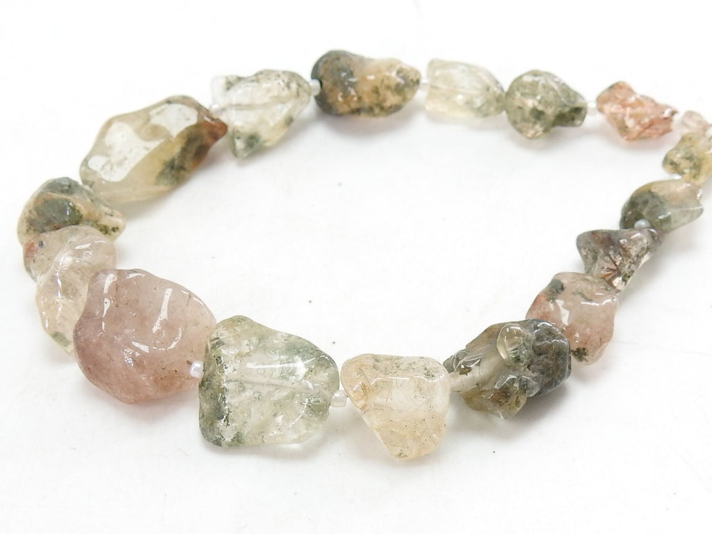 Natural Rutile Quartz Polished Rough Nugget Beads, 8-12mm Tumble Strand 8 Inches, Wholesale Rutilated Quartz Crystal Jewelry Supplies R4