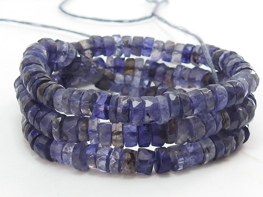 Iolite Faceted Tire Bead Coin Button Wheel-8Inches Strand-Handmade Loose Stone-Wholesaler Supplies-Natural Stone PME-T1