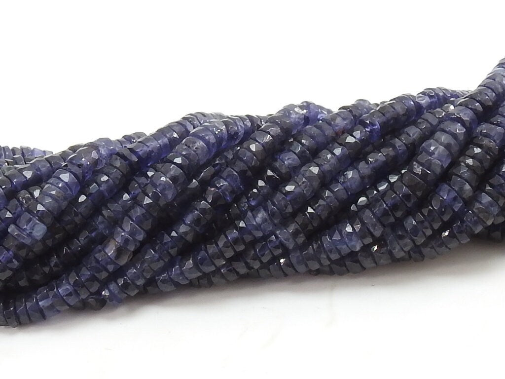 Iolite Faceted Tire Bead Coin Button Wheel-8Inches Strand-Handmade Loose Stone-Wholesaler Supplies-Natural Stone PME-T1