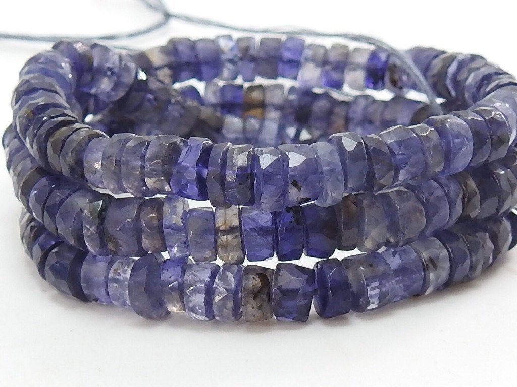 Iolite Faceted Tire Bead Coin Button Wheel-8Inches Strand-Handmade Loose Stone-Wholesaler Supplies-Natural Stone PME-T1