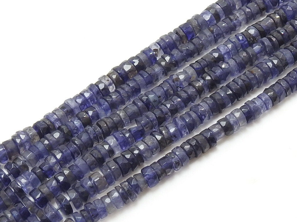 Iolite Faceted Tire Bead Coin Button Wheel-8Inches Strand-Handmade Loose Stone-Wholesaler Supplies-Natural Stone PME-T1