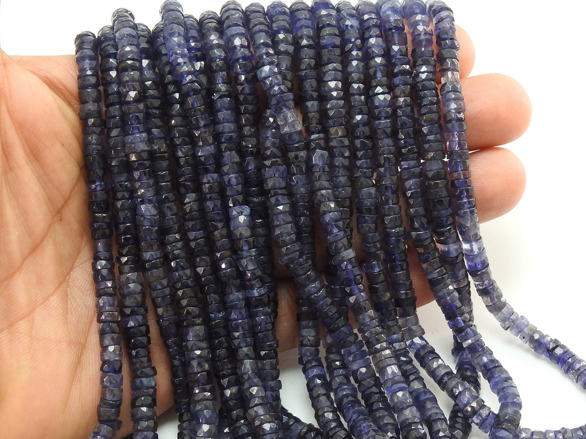 Iolite Faceted Tire Bead Coin Button Wheel-8Inches Strand-Handmade Loose Stone-Wholesaler Supplies-Natural Stone PME-T1
