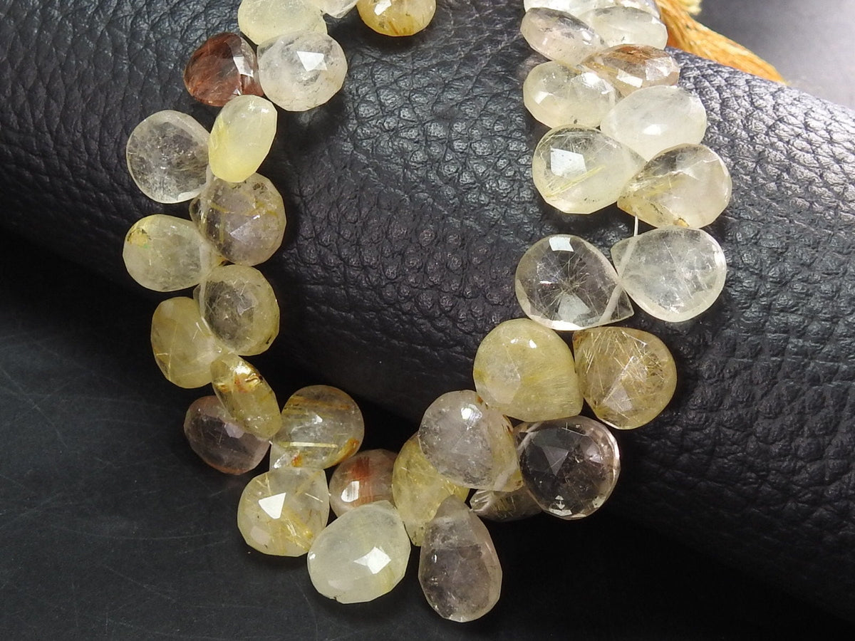 Natural Golden Rutile Quartz Faceted Teardrop 10-13mm 8 Inch Strand For Handmade Jewelry Making PME-BR8