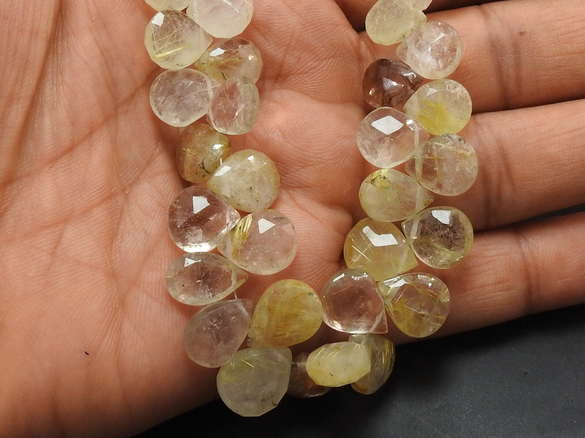 Natural Golden Rutile Quartz Faceted Teardrop 10-13mm 8 Inch Strand For Handmade Jewelry Making PME-BR8