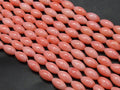 Pink Coral Smooth Olivary Oval Rice Beads 9x4mm 16 Inch Strand Loose Stone for Earring Necklace Handmade Jewelry Making BK-CR2