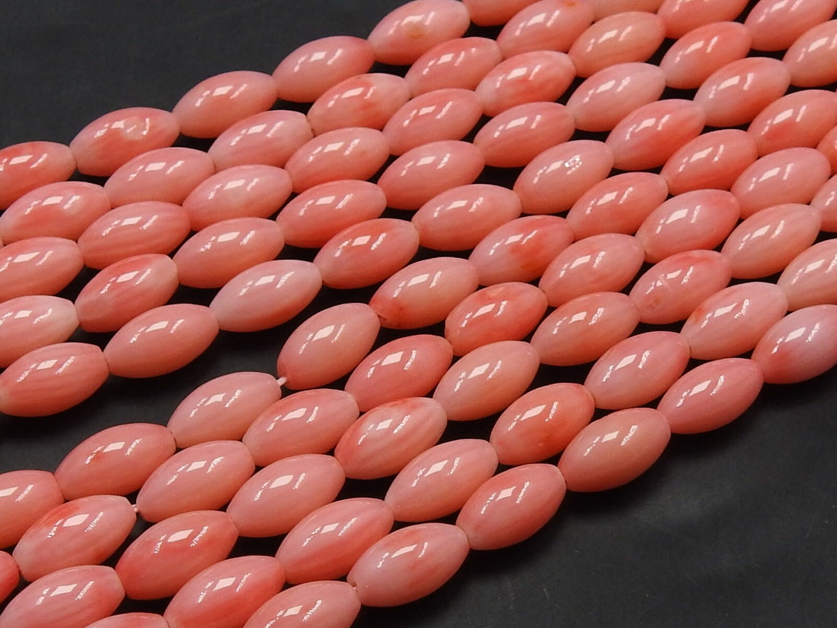 Pink Coral Smooth Olivary Oval Rice Beads 9x4mm 16 Inch Strand Loose Stone for Earring Necklace Handmade Jewelry Making BK-CR2
