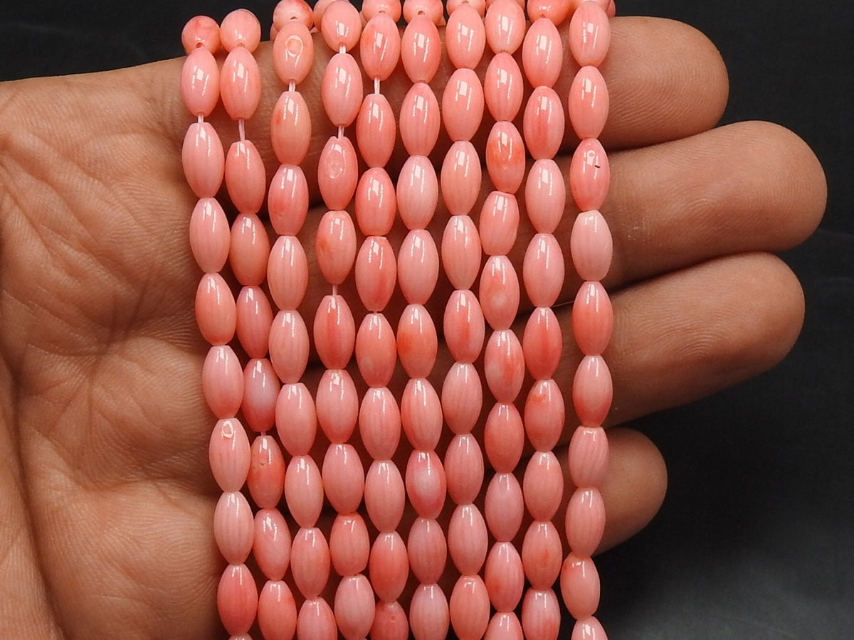 Pink Coral Smooth Olivary Oval Rice Beads 9x4mm 16 Inch Strand Loose Stone for Earring Necklace Handmade Jewelry Making BK-CR2