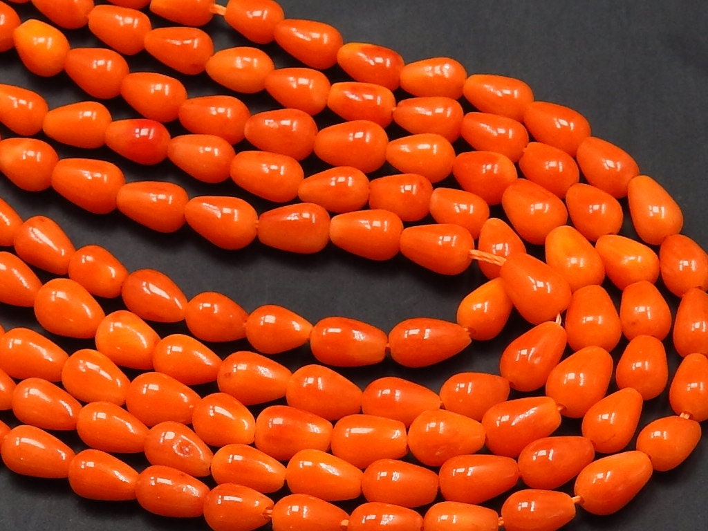 Orange Coral Smooth Drop Beads 16Inch Strand 5X3MM Approx, New Arrival Briolette Shape Loose Gemstone, DIY Earring Jewelry Making Supplies
