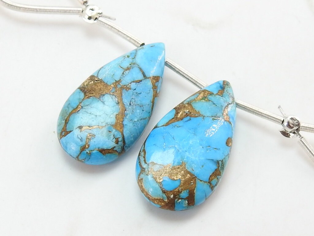 Copper Turquoise Smooth Teardrop Beads Matched Pair 20x10mm Gemstone Wholesaler Supplies Loose Stone for Earring Jewelry Making PME-CY3