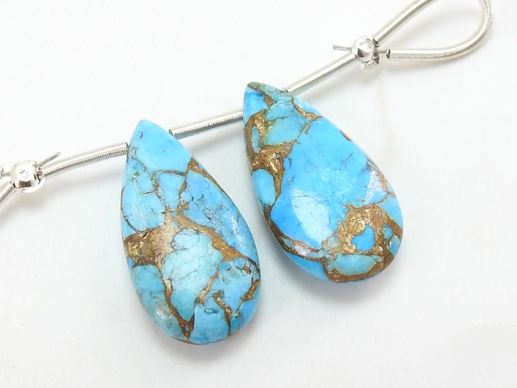 Copper Turquoise Smooth Teardrop Beads Matched Pair 20x10mm Gemstone Wholesaler Supplies Loose Stone for Earring Jewelry Making PME-CY3