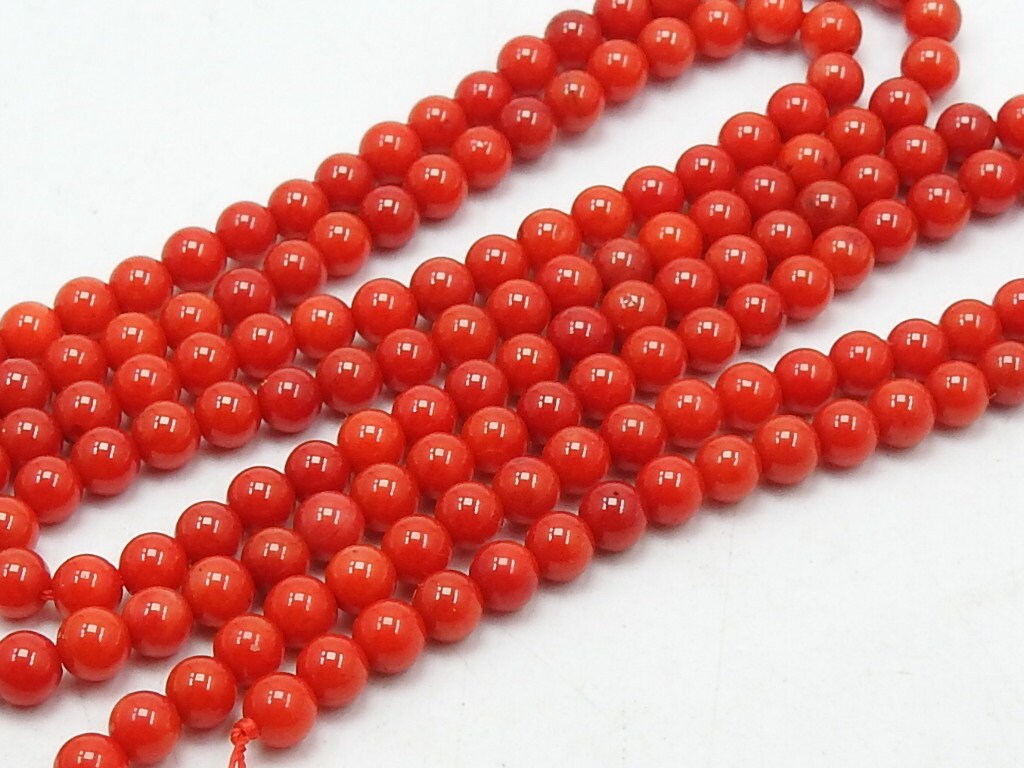Red Coral Round Beads 4mm Smooth Sphere Ball Gemstone Strand 15 Inches, Loose Coral Stone Supplies for Dainty Bracelet Necklace Making BKCR2