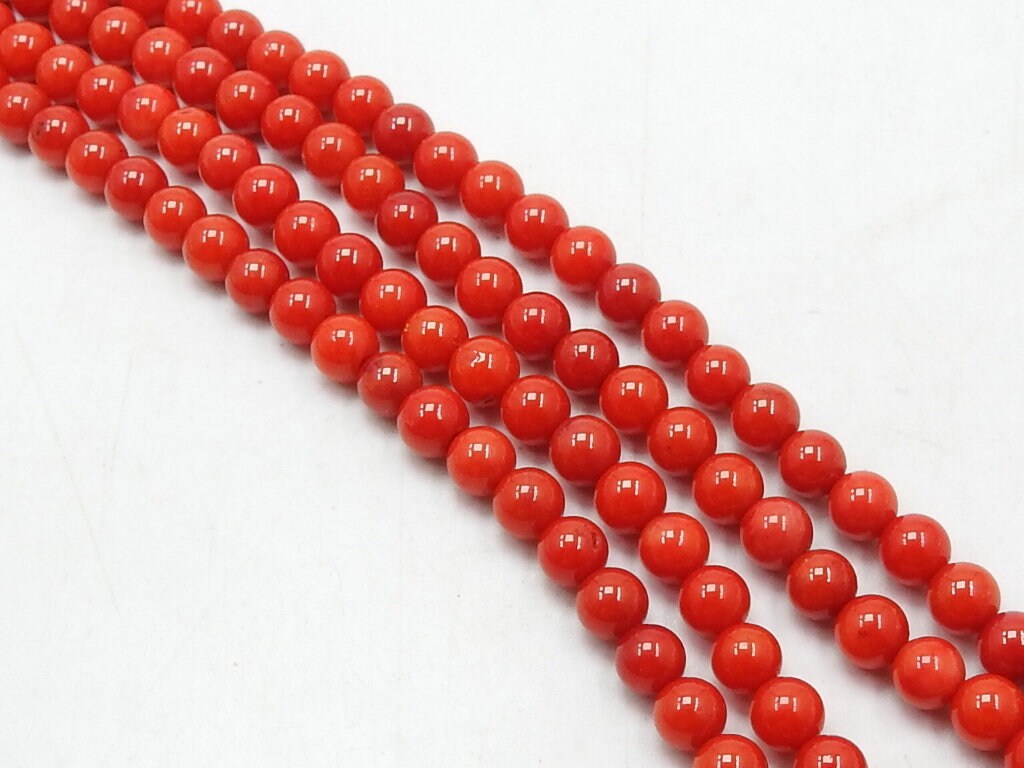 Red Coral Round Beads 4mm Smooth Sphere Ball Gemstone Strand 15 Inches, Loose Coral Stone Supplies for Dainty Bracelet Necklace Making BKCR2