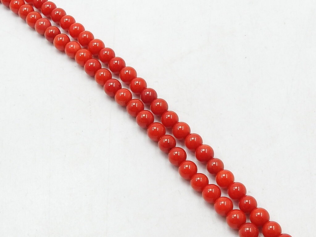 Red Coral Round Beads 4mm Smooth Sphere Ball Gemstone Strand 15 Inches, Loose Coral Stone Supplies for Dainty Bracelet Necklace Making BKCR2