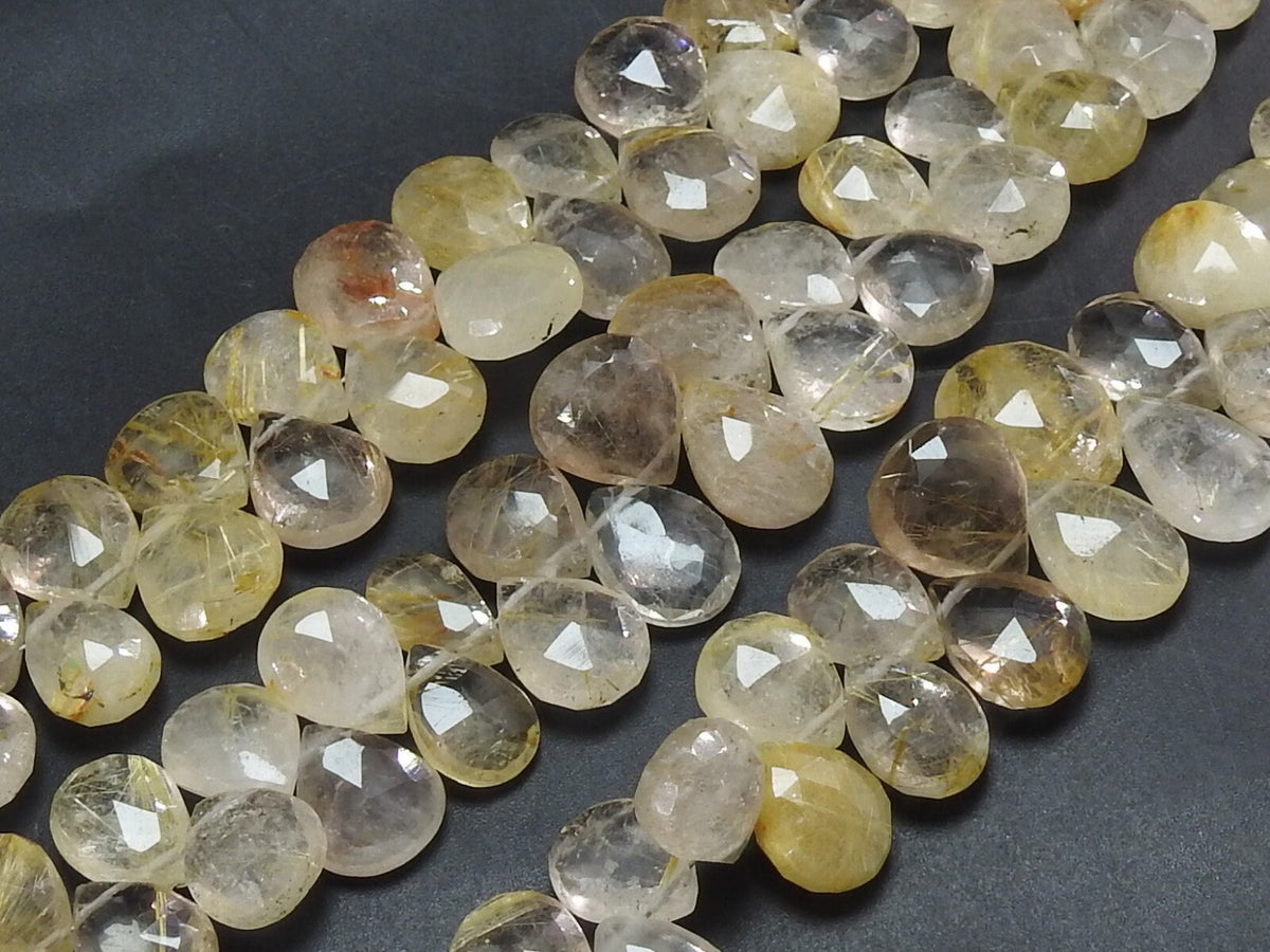 Natural Golden Rutile Quartz Faceted Teardrop 10-13mm 8 Inch Strand For Handmade Jewelry Making PME-BR8
