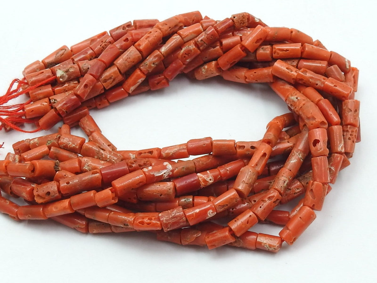 Red Coral Tube Beads 16" Strand Smooth Cylinder Shape 5x4mm 9x4mm New Arrival Wholesale Supplies Natural Gemstones for Jewelry Making BKCR2