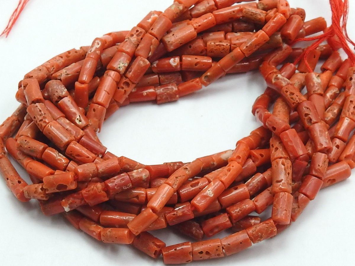 Red Coral Tube Beads 16" Strand Smooth Cylinder Shape 5x4mm 9x4mm New Arrival Wholesale Supplies Natural Gemstones for Jewelry Making BKCR2