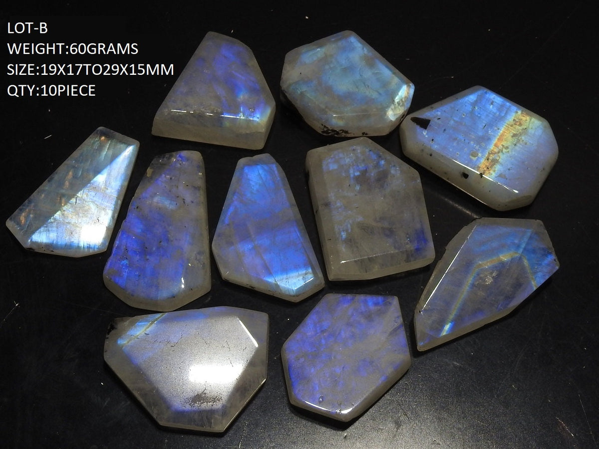 Natural Rainbow Moonstone Cabochon Faceted Fancy Shape Loose Gemstone Lot, Multi Flashy Blue Fire Stones for Jewelry Making C3
