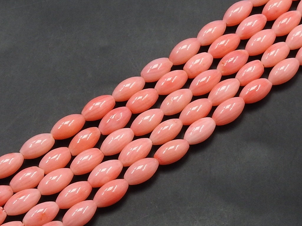 Pink Coral Smooth Olivary Oval Rice Beads 9x4mm 16 Inch Strand Loose Stone for Earring Necklace Handmade Jewelry Making BK-CR2