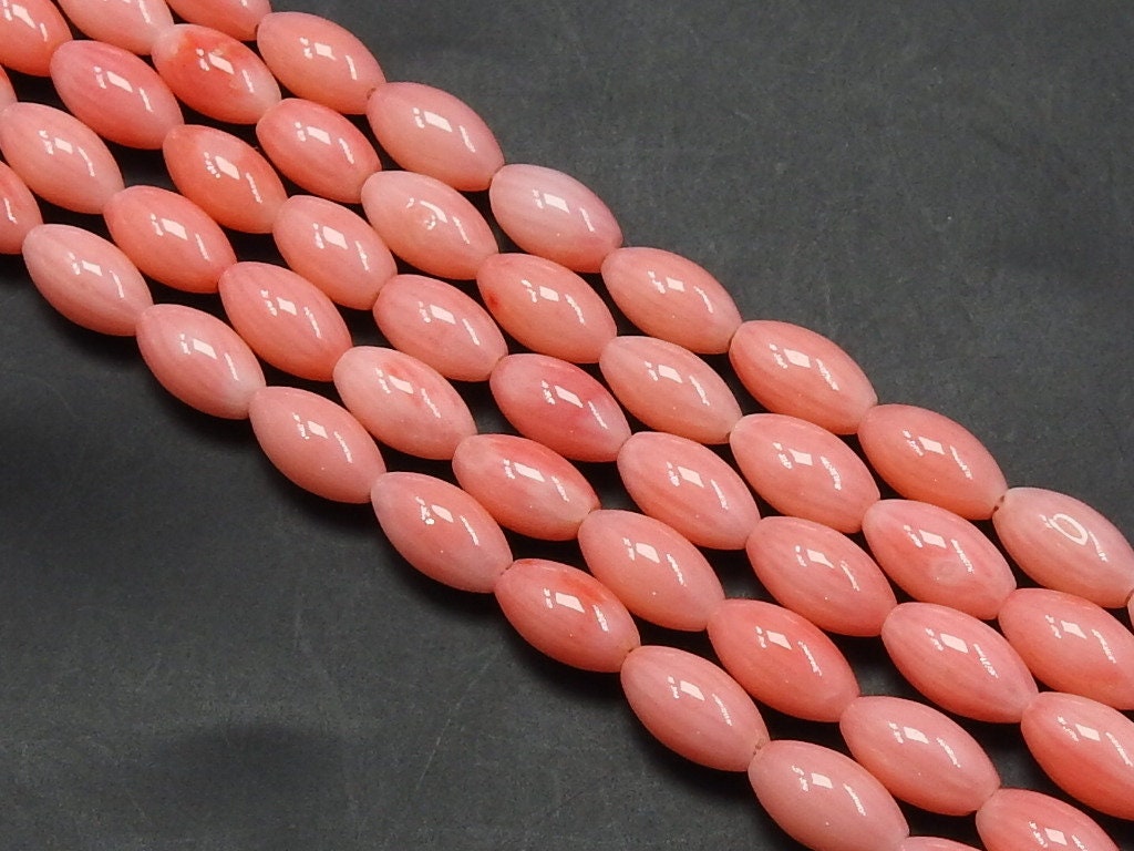 Pink Coral Smooth Olivary Oval Rice Beads 9x4mm 16 Inch Strand Loose Stone for Earring Necklace Handmade Jewelry Making BK-CR2