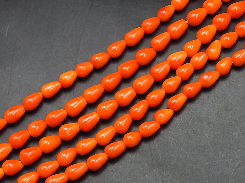 Orange Coral Smooth Drop Beads 16Inch Strand 5X3MM Approx, New Arrival Briolette Shape Loose Gemstone, DIY Earring Jewelry Making Supplies
