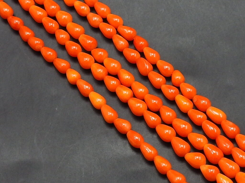 Orange Coral Smooth Drop Beads, 16 Inch Strand, Wholesale Jewelry Making Supplies, Natural Gemstone Loose Beads, New Arrival Craft Supply