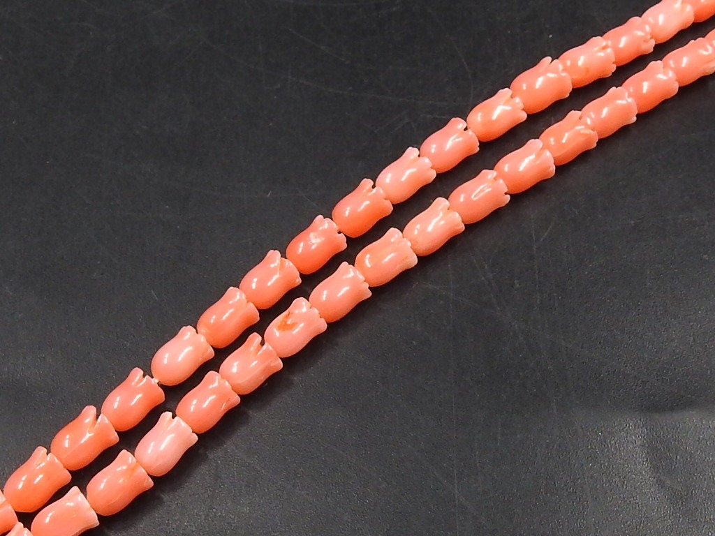 Pink Coral Flower Beads, Carved Tulip Plant Shape, 15 Inch Strand, 6x5mm Organic Sea Blossom, Unique Botanical Jewelry Making Supplies