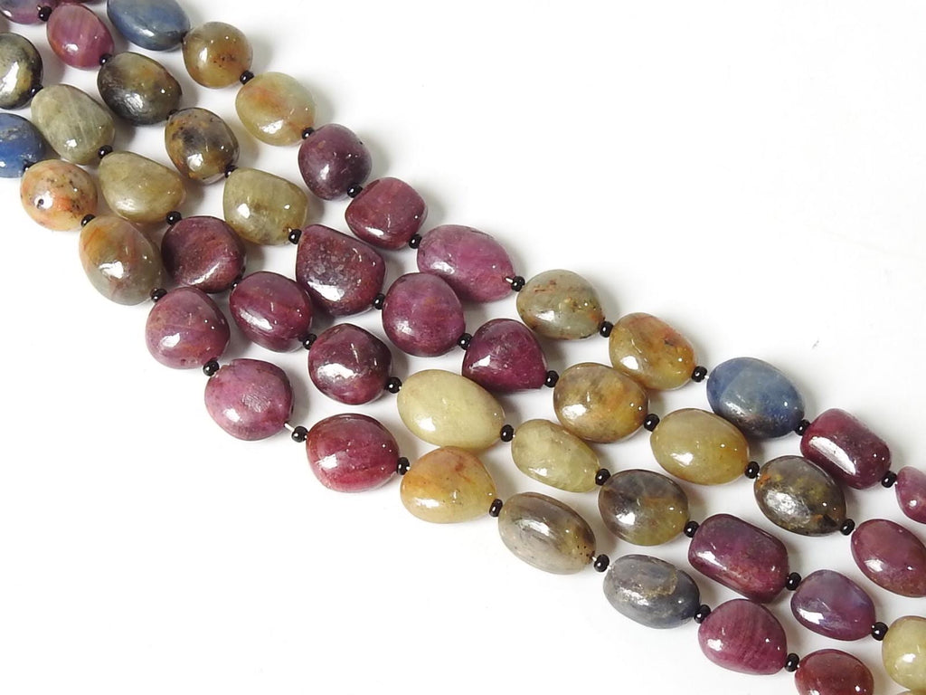 Natural Multi Sapphire Smooth Tumble Beads 8Inch Strand Wholesale Loose Gemstone For Necklace Jewelry Making Supplies PME-TU5