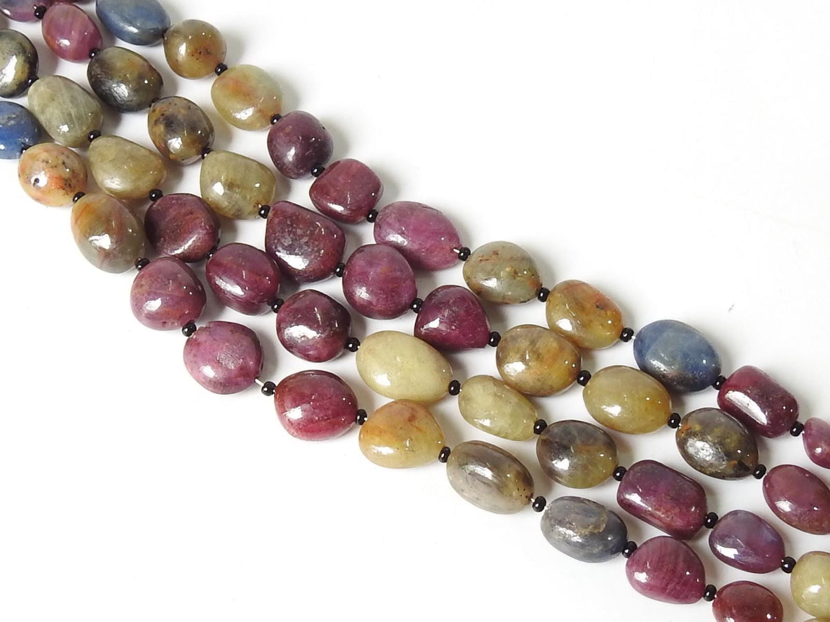 Natural Multi Sapphire Smooth Tumble Beads 8Inch Strand Wholesale Loose Gemstone For Necklace Jewelry Making Supplies PME-TU5