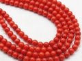 Red Coral Round Beads 4mm Smooth Sphere Ball Gemstone Strand 15 Inches, Loose Coral Stone Supplies for Dainty Bracelet Necklace Making BKCR2