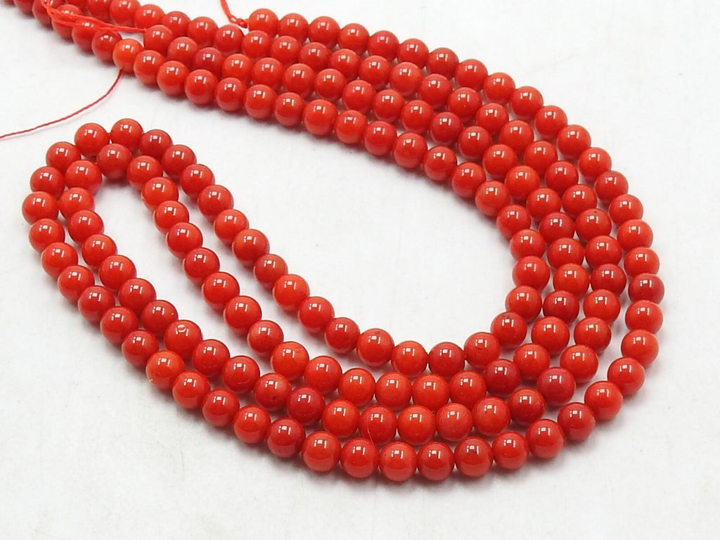 Red Coral Round Beads 4mm Smooth Sphere Ball Gemstone Strand 15 Inches, Loose Coral Stone Supplies for Dainty Bracelet Necklace Making BKCR2