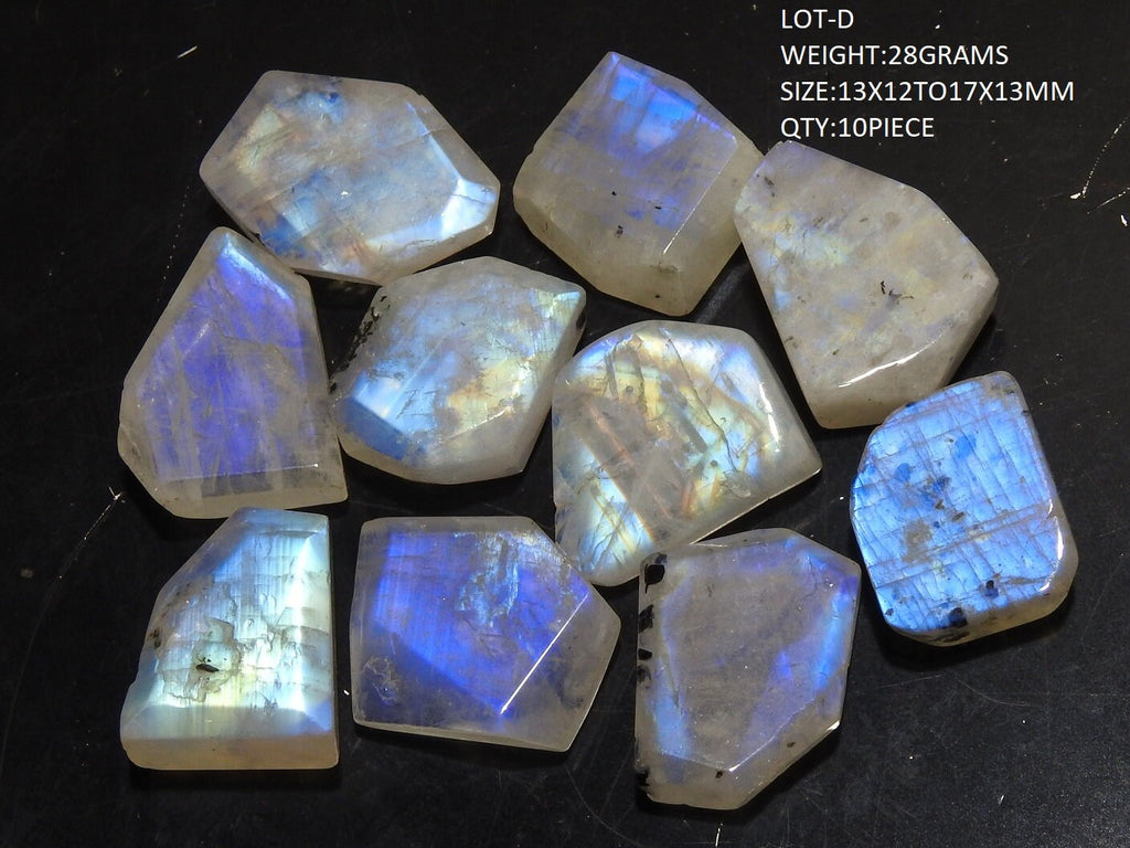 Natural Rainbow Moonstone Cabochon Faceted Fancy Shape Loose Gemstone Lot, Multi Flashy Blue Fire Stones for Jewelry Making C3