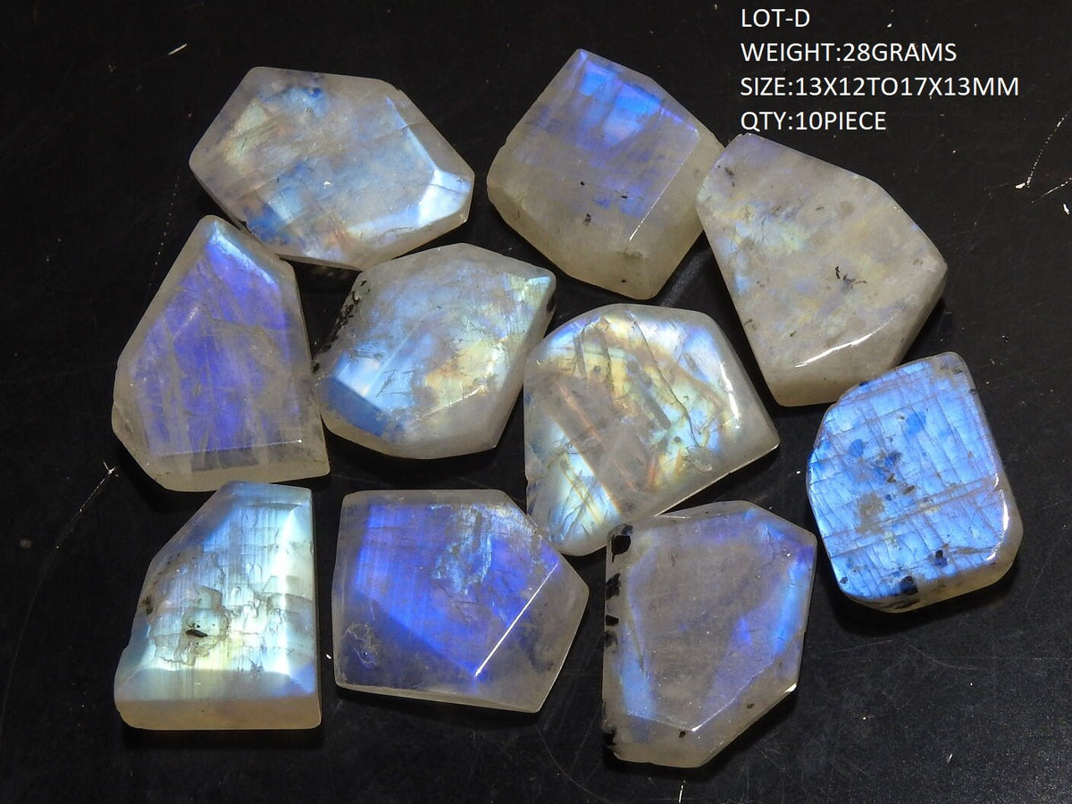 Natural Rainbow Moonstone Cabochon Faceted Fancy Shape Loose Gemstone Lot, Multi Flashy Blue Fire Stones for Jewelry Making C3