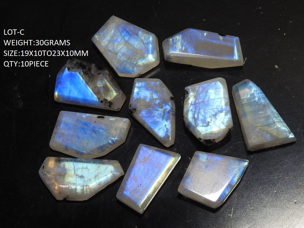 Natural Rainbow Moonstone Cabochon Faceted Fancy Shape Loose Gemstone Lot, Multi Flashy Blue Fire Stones for Jewelry Making C3