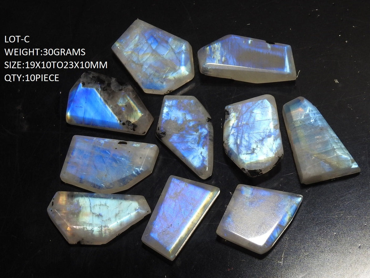 Natural Rainbow Moonstone Cabochon Faceted Fancy Shape Loose Gemstone Lot, Multi Flashy Blue Fire Stones for Jewelry Making C3