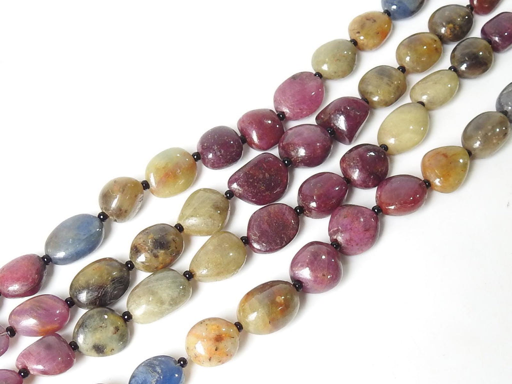 Natural Multi Sapphire Smooth Tumble Beads 8Inch Strand Wholesale Loose Gemstone For Necklace Jewelry Making Supplies PME-TU5