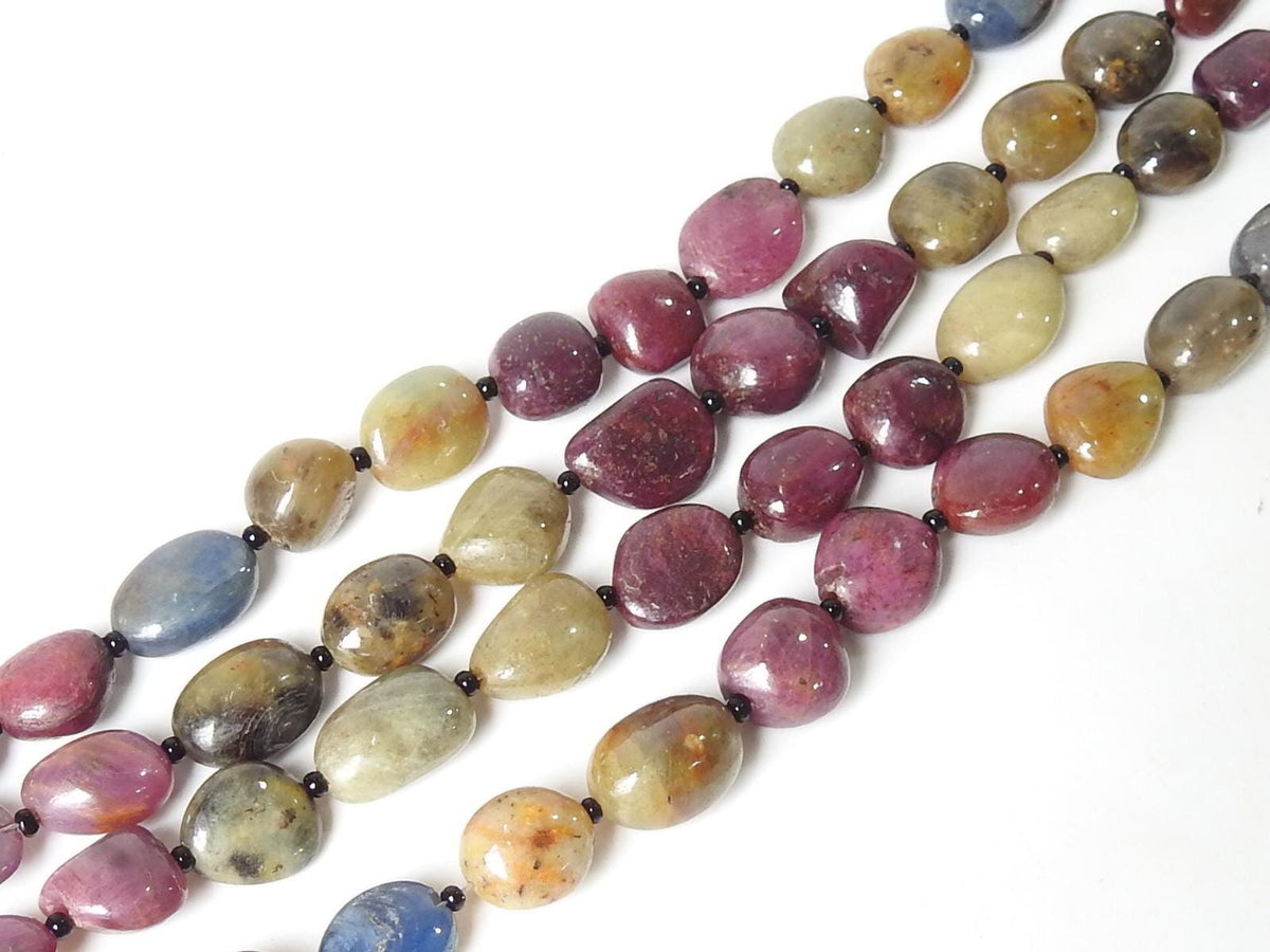 Natural Multi Sapphire Smooth Tumble Beads 8Inch Strand Wholesale Loose Gemstone For Necklace Jewelry Making Supplies PME-TU5