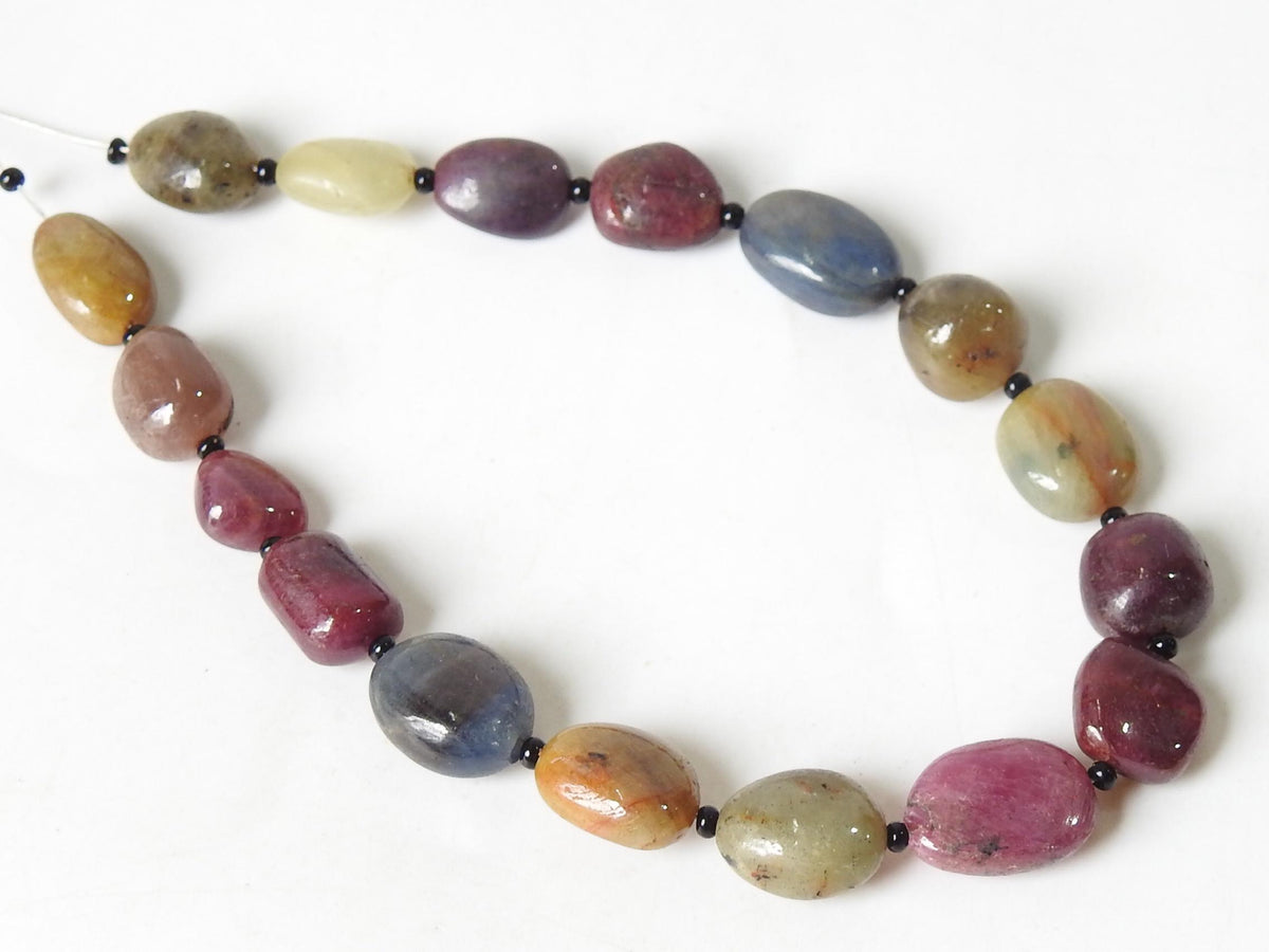 Natural Multi Sapphire Smooth Tumble Beads 8Inch Strand Wholesale Loose Gemstone For Necklace Jewelry Making Supplies PME-TU5