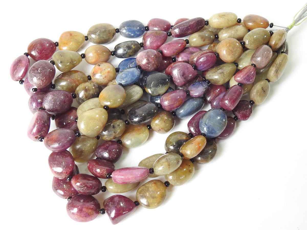 Natural Multi Sapphire Smooth Tumble Beads 8Inch Strand Wholesale Loose Gemstone For Necklace Jewelry Making Supplies PME-TU5