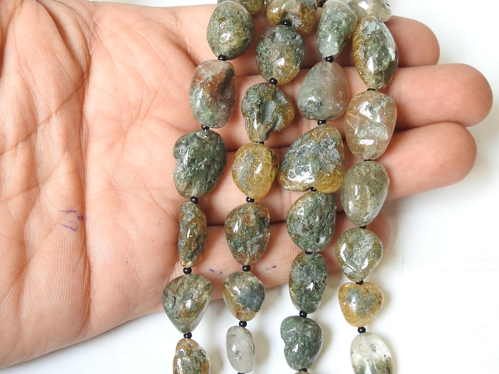 Natural Rutile Quartz Smooth Tumble Nugget Beads 8 Inch Strand Loose Gemstone Wholesaler Supplies New Arrival for DIY Jewelry Making Craft