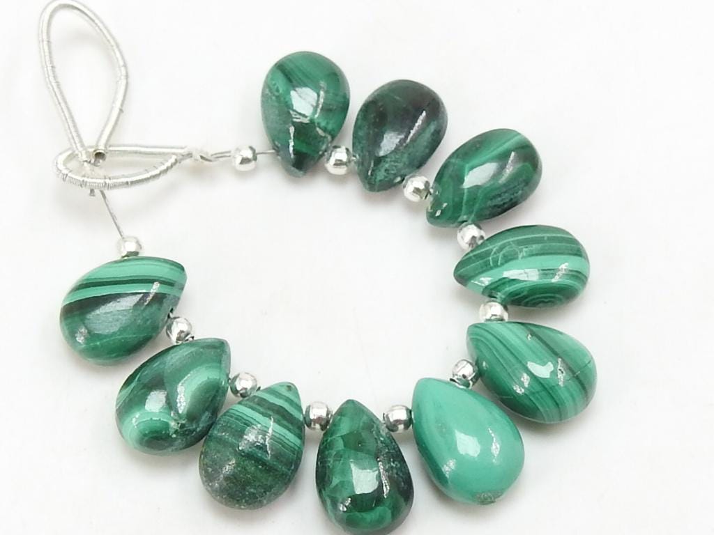 Malachite Teardrop Beads Smooth Polished Green Gemstones Loose Stones Matching Earring Pair Wholesale Supply for Jewelry Making