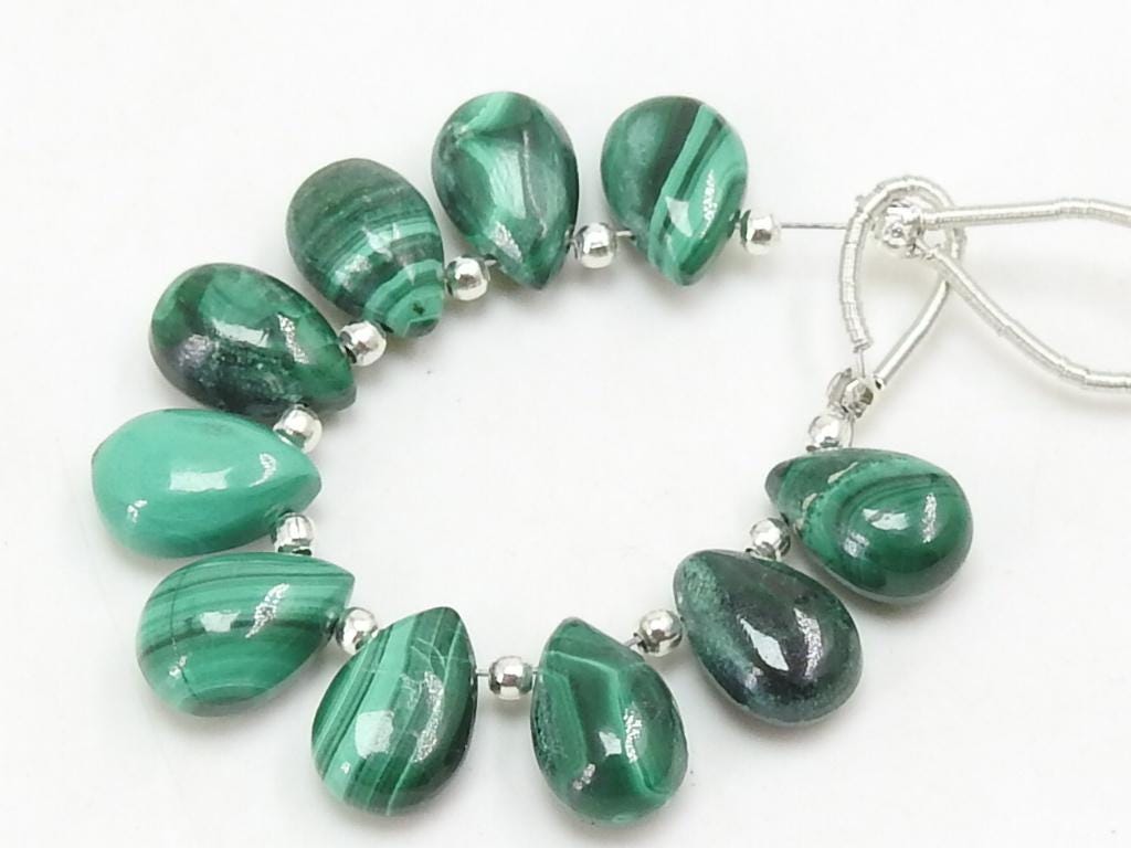 Malachite Teardrop Beads Smooth Polished Green Gemstones Loose Stones Matching Earring Pair Wholesale Supply for Jewelry Making