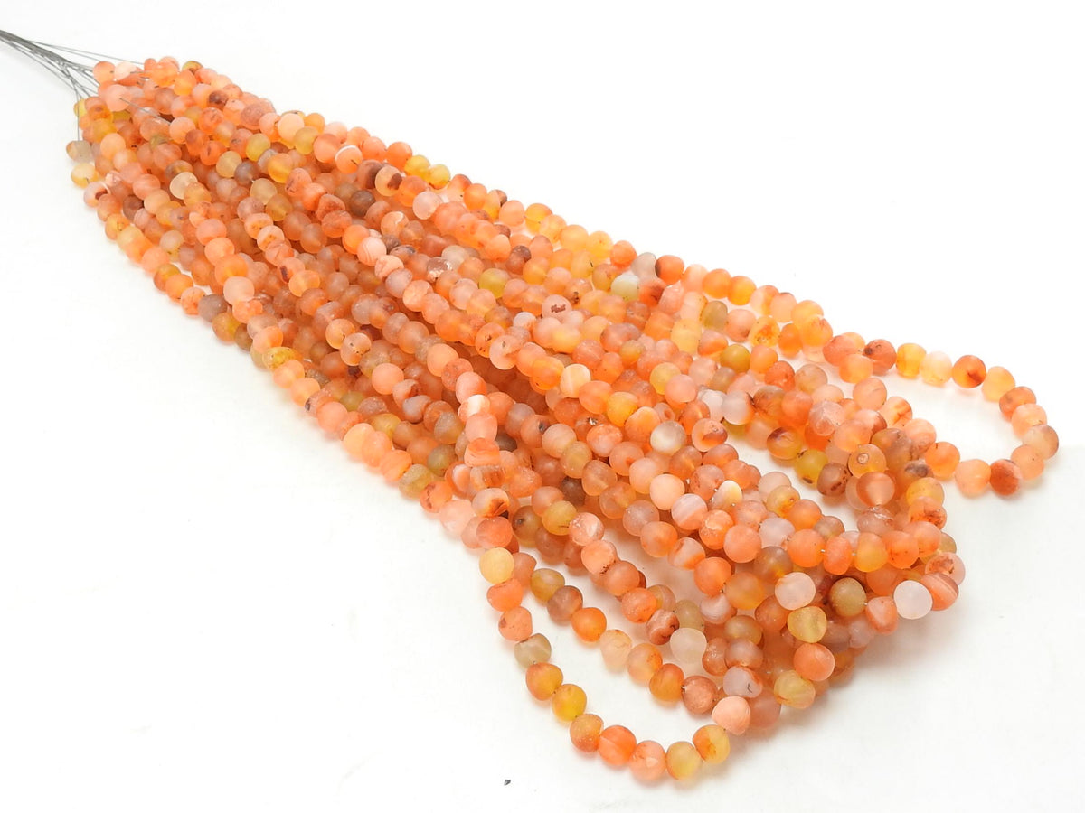 Natural Carnelian Smooth Matte Polished Beads 16 Inch Strand Round Loose Gemstone for Handmade Jewelry Making Beaded Necklace WMB-3